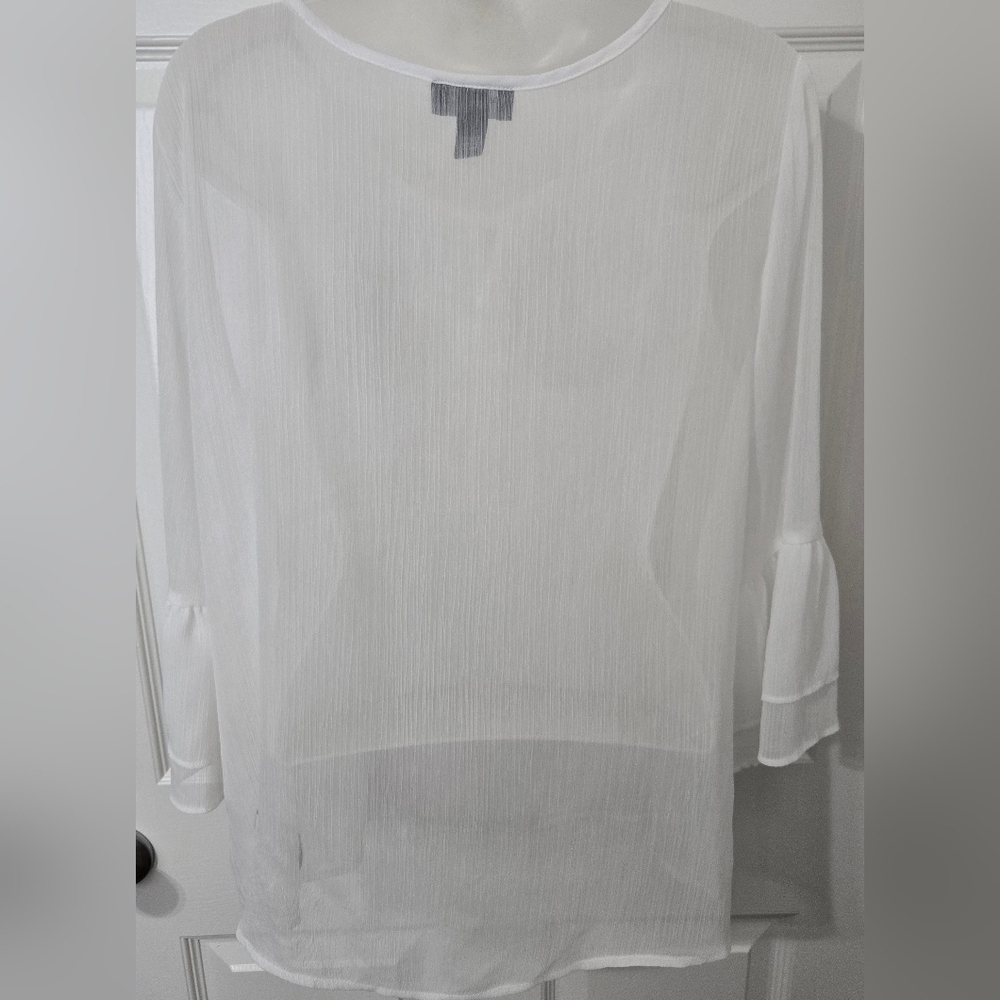 Ladies AB Studio White Sheer Top Sz Large Euc - Picture 2 of 8